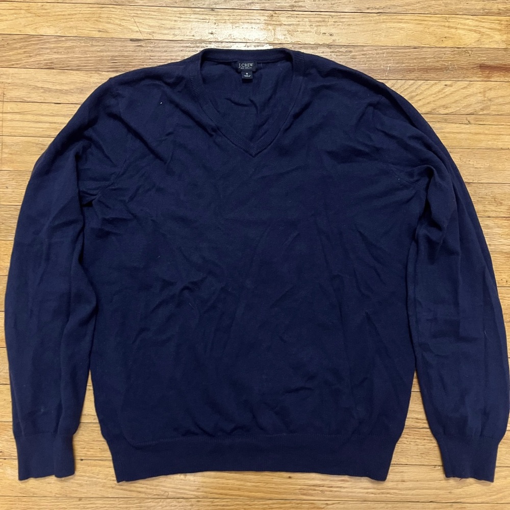 J. Crew cotton cashmere v-neck sweater navy blue size small